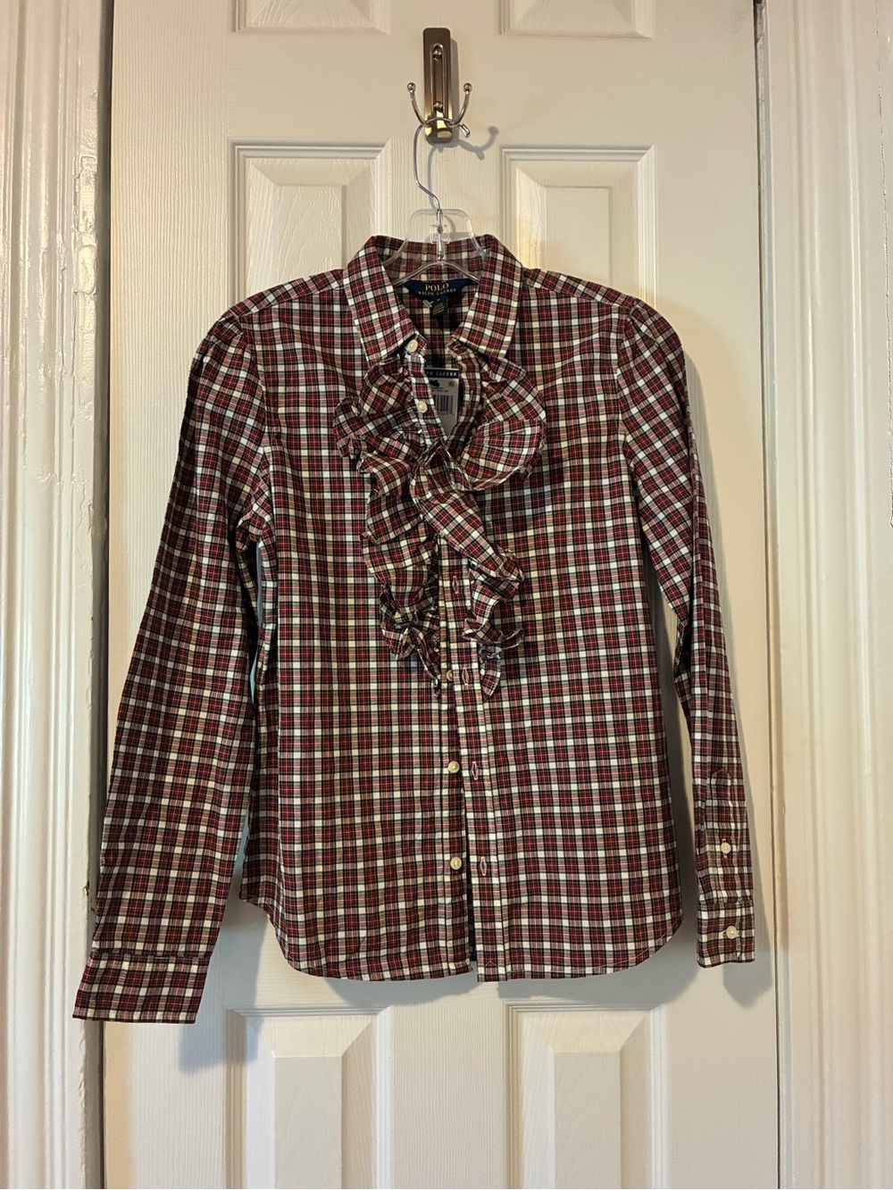 NWT Girls Ralph Lauren Long Sleeve Ruffled Plaid Button Up Shirt - 16
